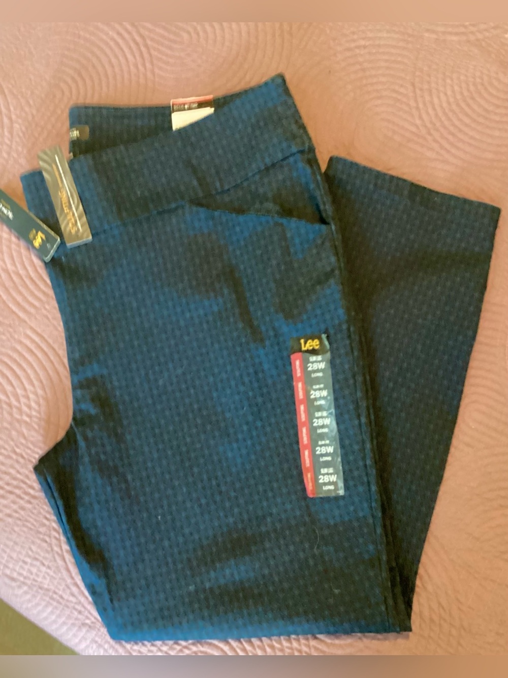 Lee Women Pants Size 28W Long Stretch Preppy Houndstooth Slim Sculpting Pull-On